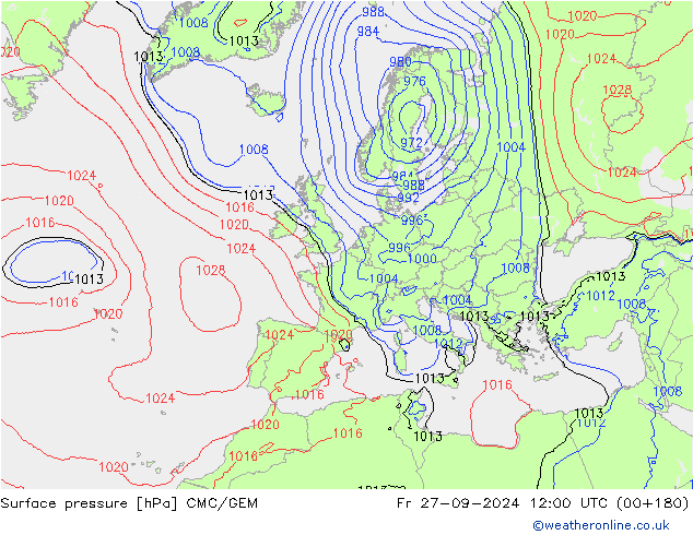 Surface pressure CMC/GEM Fr 27.09.2024 12 UTC