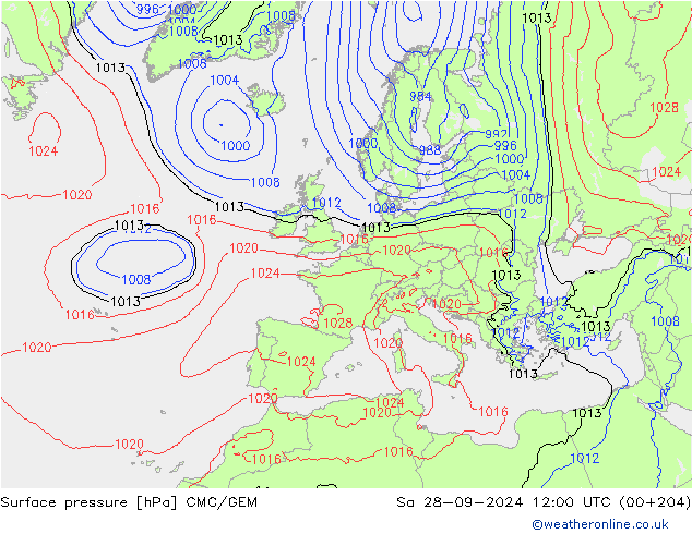 Surface pressure CMC/GEM Sa 28.09.2024 12 UTC