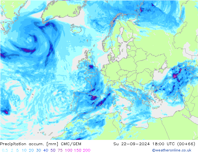 Precipitation accum. CMC/GEM Dom 22.09.2024 18 UTC