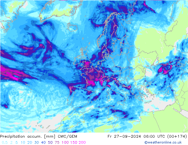 Precipitation accum. CMC/GEM Pá 27.09.2024 06 UTC