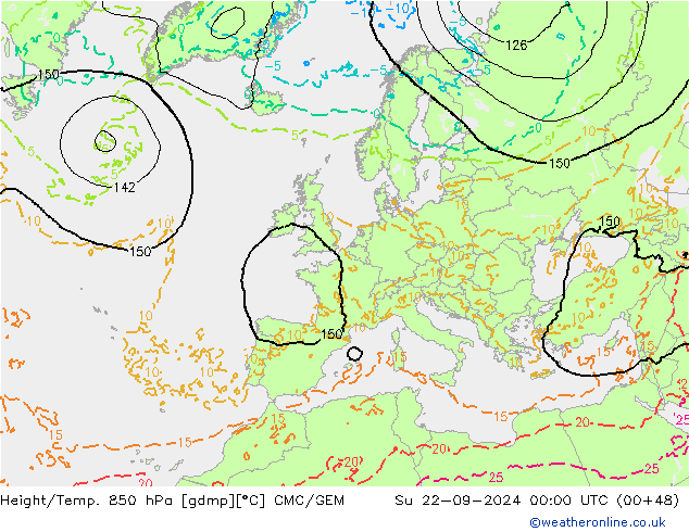 Height/Temp. 850 гПа CMC/GEM Вс 22.09.2024 00 UTC