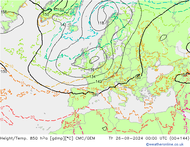 Yükseklik/Sıc. 850 hPa CMC/GEM Per 26.09.2024 00 UTC