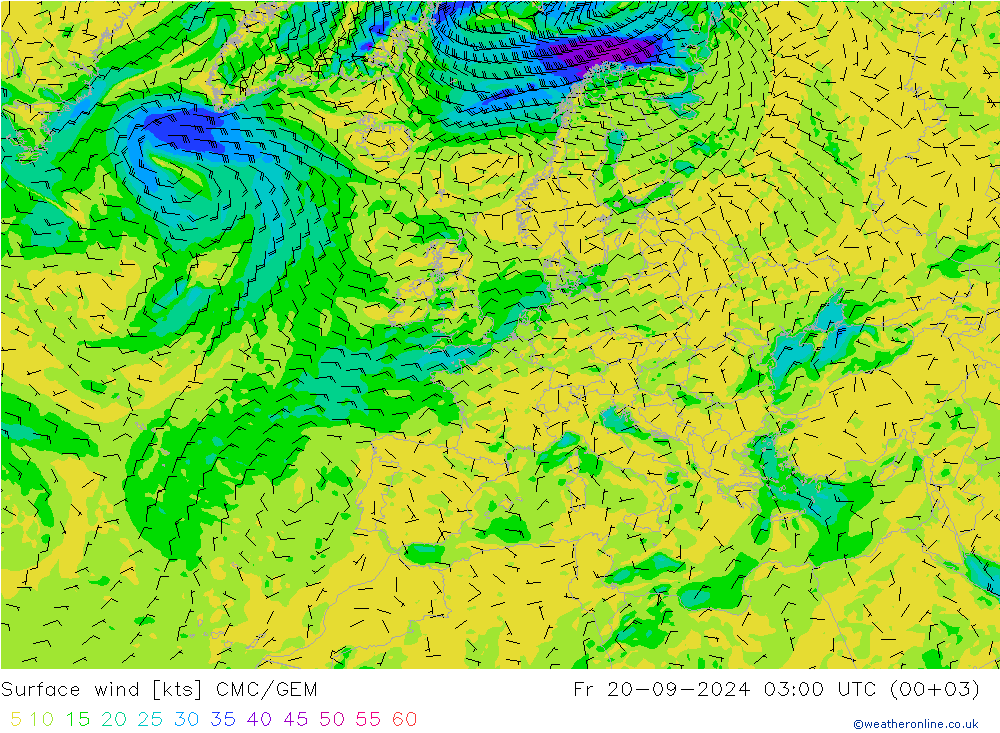 Rüzgar 10 m CMC/GEM Cu 20.09.2024 03 UTC