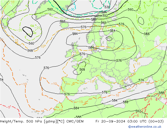 Height/Temp. 500 гПа CMC/GEM пт 20.09.2024 03 UTC