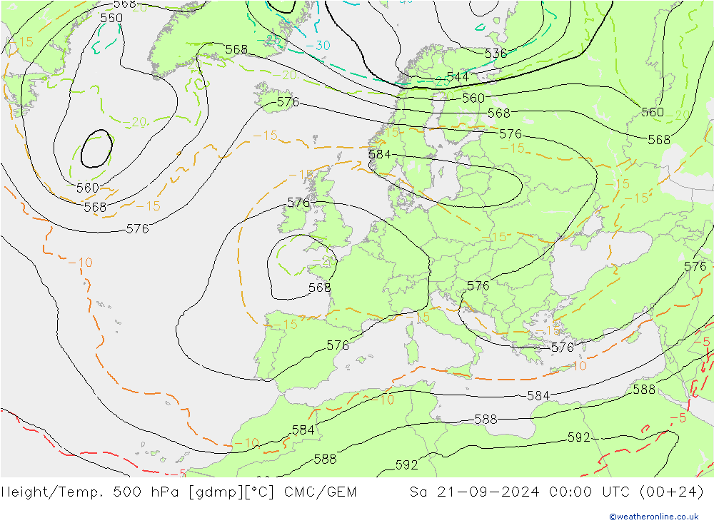 Height/Temp. 500 hPa CMC/GEM sab 21.09.2024 00 UTC