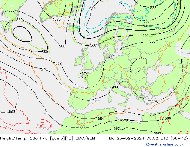 Height/Temp. 500 hPa CMC/GEM Mo 23.09.2024 00 UTC