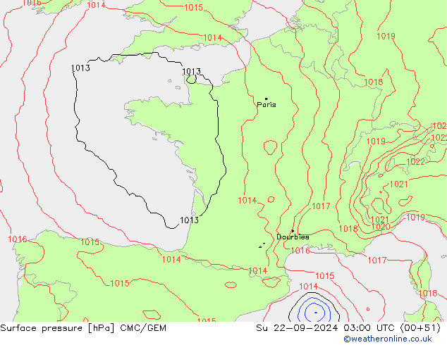 Luchtdruk (Grond) CMC/GEM zo 22.09.2024 03 UTC