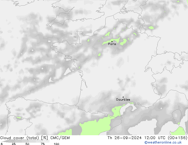 Bewolking (Totaal) CMC/GEM do 26.09.2024 12 UTC