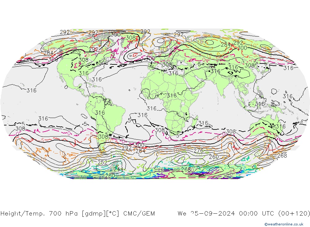 Height/Temp. 700 hPa CMC/GEM We 25.09.2024 00 UTC