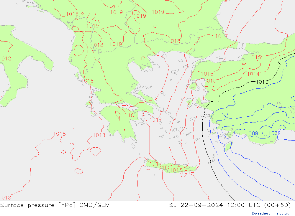 Surface pressure CMC/GEM Su 22.09.2024 12 UTC