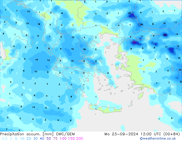 Precipitation accum. CMC/GEM  23.09.2024 12 UTC