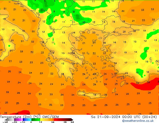 Temperatura (2m) CMC/GEM Sáb 21.09.2024 00 UTC