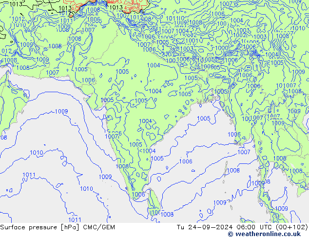 Surface pressure CMC/GEM Tu 24.09.2024 06 UTC