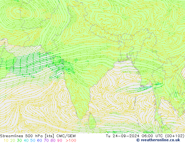 Streamlines 500 hPa CMC/GEM Tu 24.09.2024 06 UTC