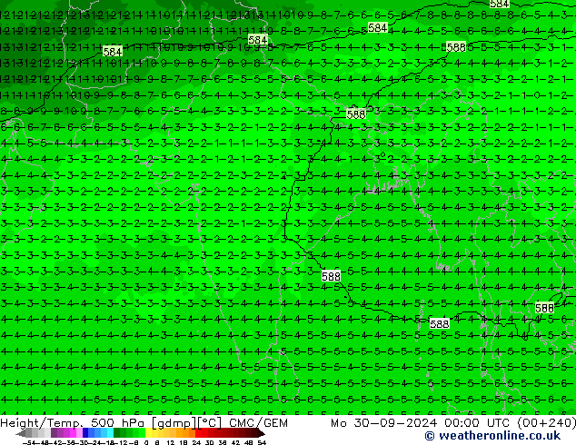 Hoogte/Temp. 500 hPa CMC/GEM ma 30.09.2024 00 UTC