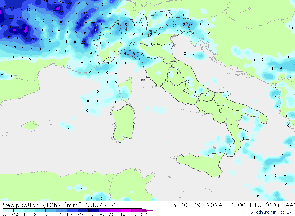 Precipitation (12h) CMC/GEM Th 26.09.2024 00 UTC