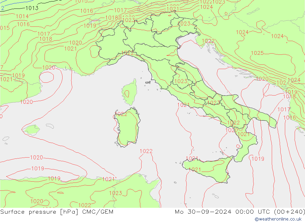 Atmosférický tlak CMC/GEM Po 30.09.2024 00 UTC