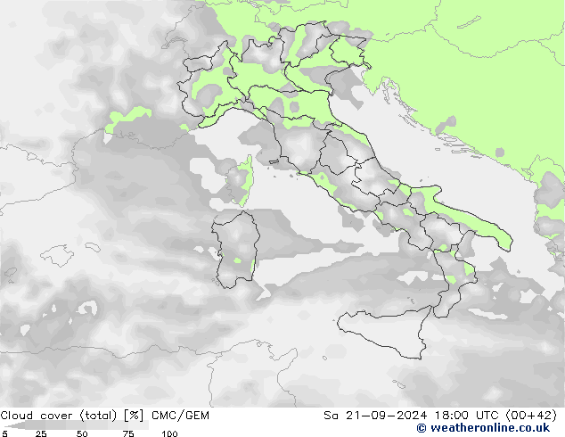 Nubes (total) CMC/GEM sáb 21.09.2024 18 UTC