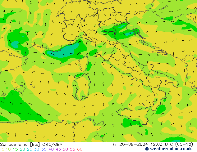 Wind 10 m CMC/GEM vr 20.09.2024 12 UTC