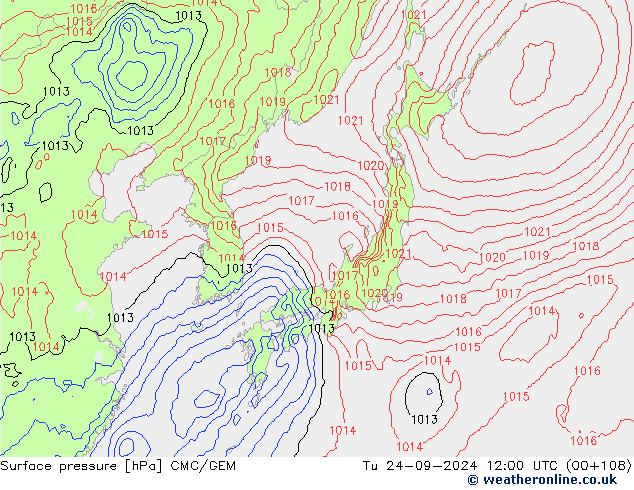 Atmosférický tlak CMC/GEM Út 24.09.2024 12 UTC