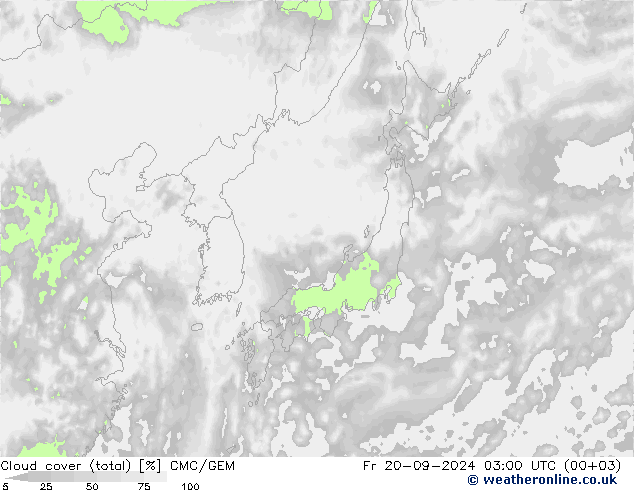 Cloud cover (total) CMC/GEM Fr 20.09.2024 03 UTC