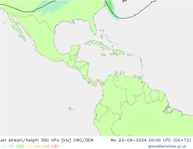 Jet stream/Height 300 hPa CMC/GEM Mo 23.09.2024 00 UTC