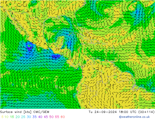 Surface wind CMC/GEM Tu 24.09.2024 18 UTC