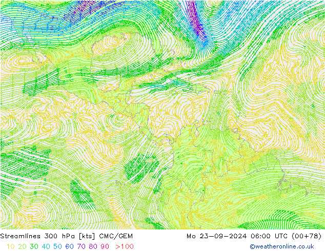 Rüzgar 300 hPa CMC/GEM Pzt 23.09.2024 06 UTC