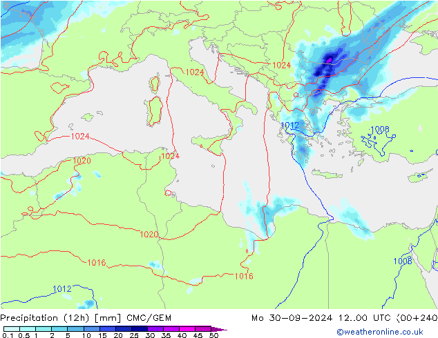 Precipitation (12h) CMC/GEM Po 30.09.2024 00 UTC