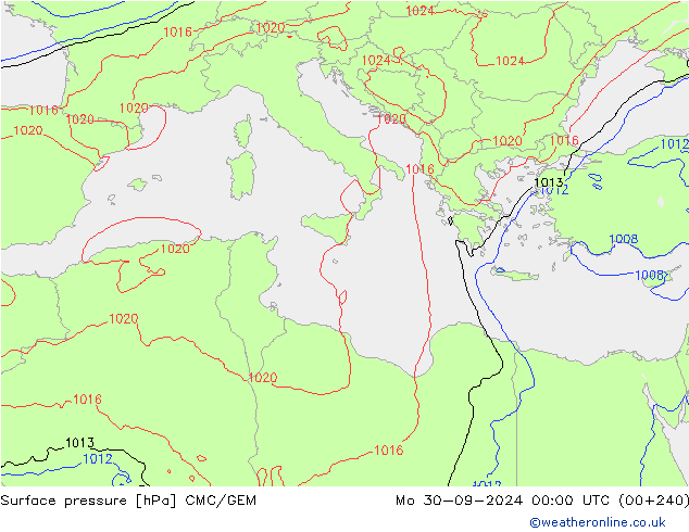 Surface pressure CMC/GEM Mo 30.09.2024 00 UTC