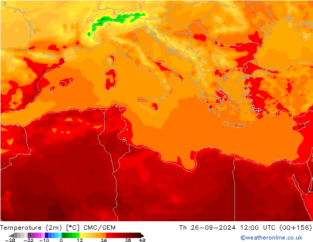 Temperature (2m) CMC/GEM Th 26.09.2024 12 UTC