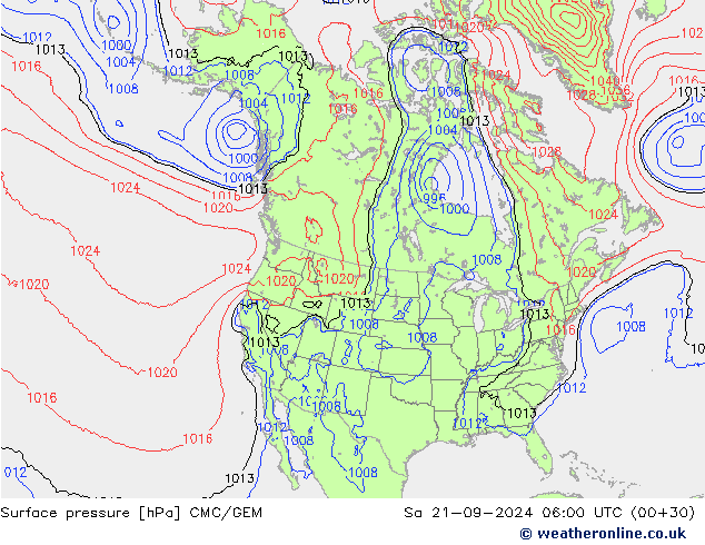 Atmosférický tlak CMC/GEM So 21.09.2024 06 UTC