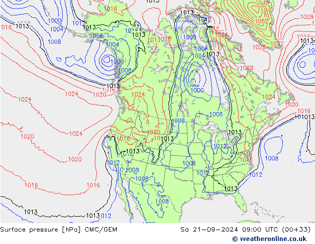 Surface pressure CMC/GEM Sa 21.09.2024 09 UTC