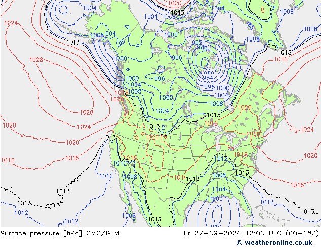 Atmosférický tlak CMC/GEM Pá 27.09.2024 12 UTC