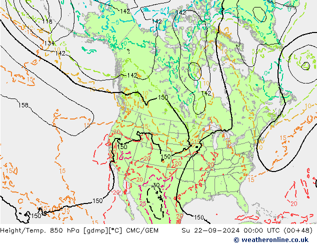 Height/Temp. 850 hPa CMC/GEM Su 22.09.2024 00 UTC