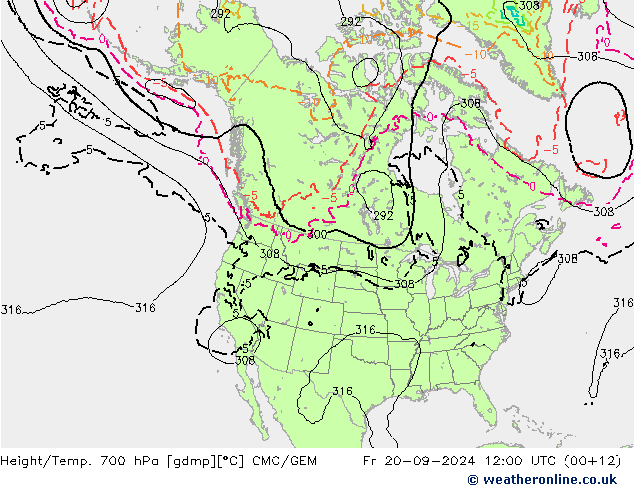 Hoogte/Temp. 700 hPa CMC/GEM vr 20.09.2024 12 UTC