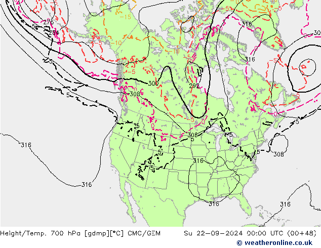 Height/Temp. 700 hPa CMC/GEM So 22.09.2024 00 UTC