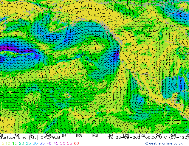 Viento 10 m CMC/GEM sáb 28.09.2024 00 UTC