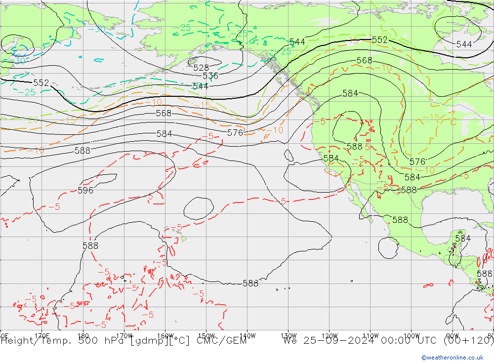 Geop./Temp. 500 hPa CMC/GEM mié 25.09.2024 00 UTC