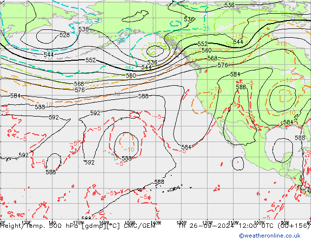 Height/Temp. 500 hPa CMC/GEM Th 26.09.2024 12 UTC