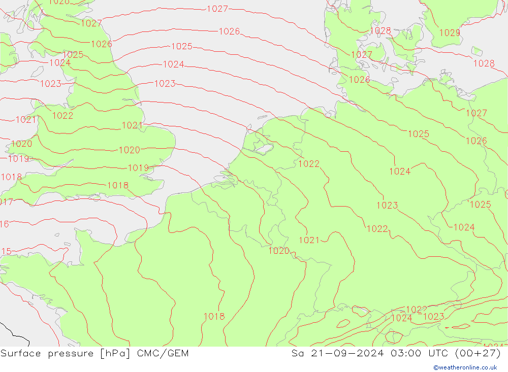 Atmosférický tlak CMC/GEM So 21.09.2024 03 UTC