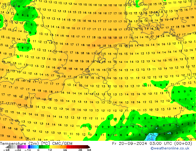 Temperature (2m) CMC/GEM Fr 20.09.2024 03 UTC