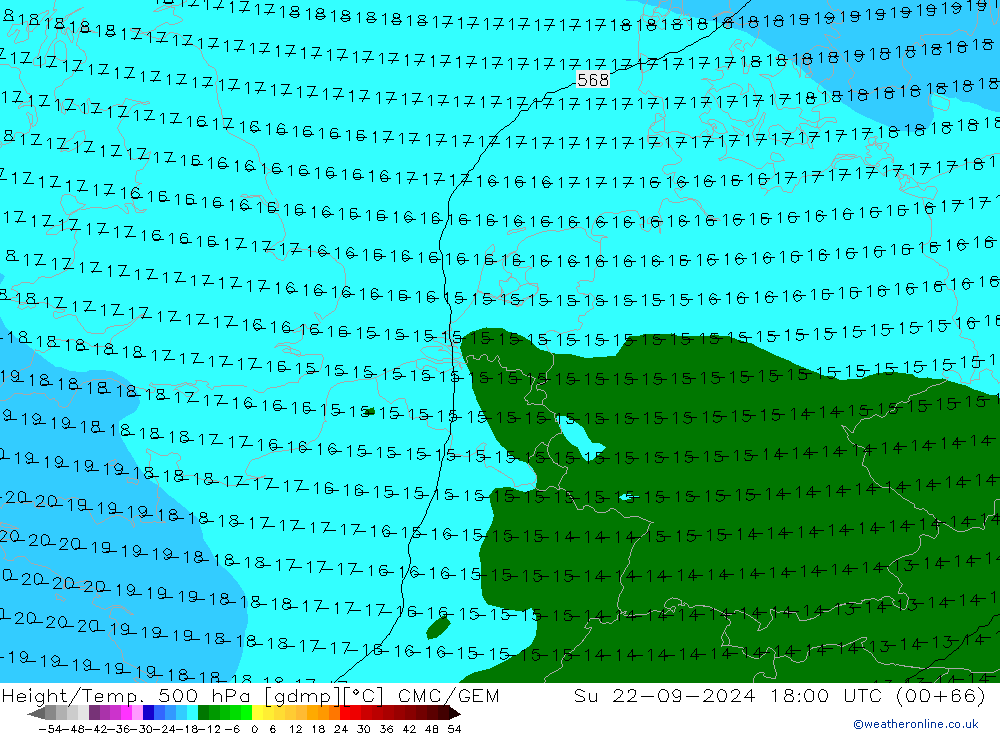 Yükseklik/Sıc. 500 hPa CMC/GEM Paz 22.09.2024 18 UTC