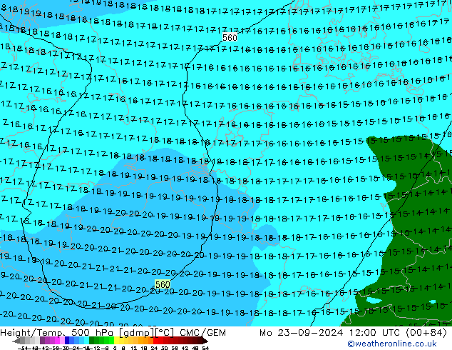 Height/Temp. 500 hPa CMC/GEM Po 23.09.2024 12 UTC