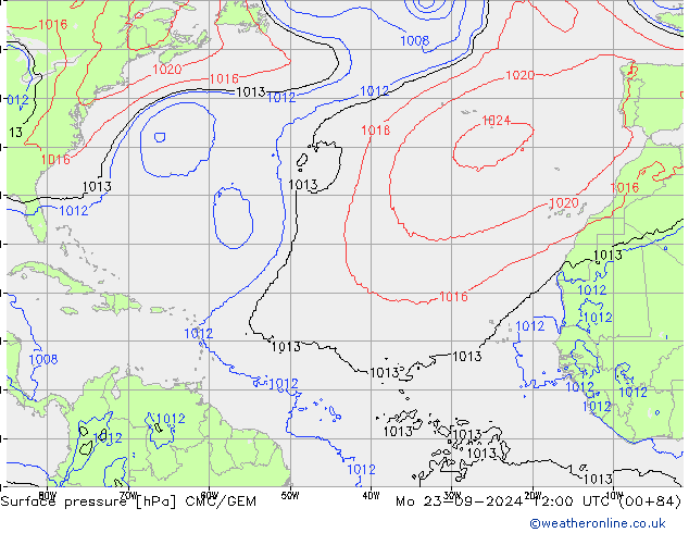 Surface pressure CMC/GEM Mo 23.09.2024 12 UTC