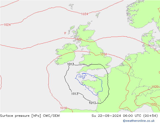 Surface pressure CMC/GEM Su 22.09.2024 06 UTC