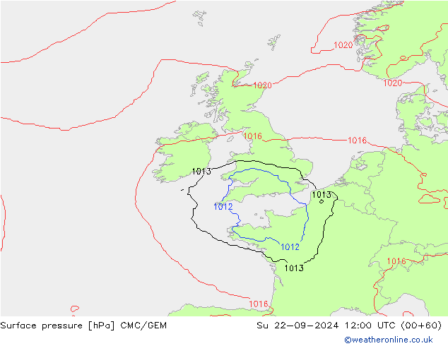 Surface pressure CMC/GEM Su 22.09.2024 12 UTC