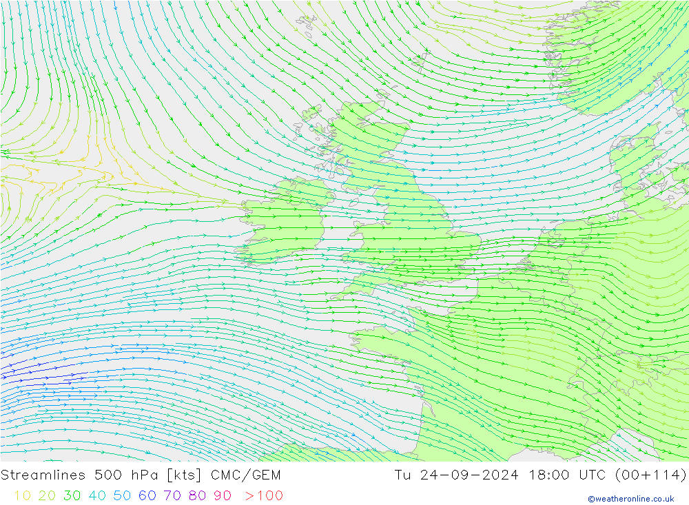 Stroomlijn 500 hPa CMC/GEM di 24.09.2024 18 UTC