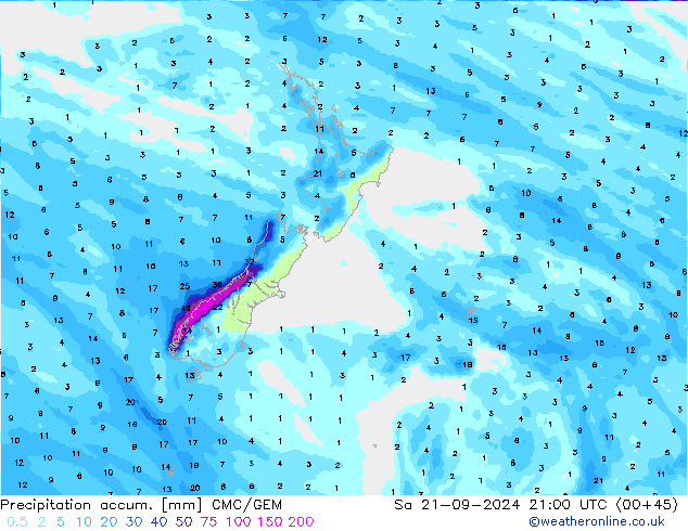 Precipitation accum. CMC/GEM Sáb 21.09.2024 21 UTC