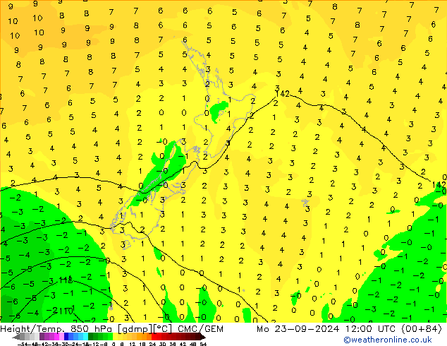 Géop./Temp. 850 hPa CMC/GEM lun 23.09.2024 12 UTC